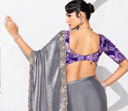Silver Grey Designer Organza Saree for Wedding & Party Wear