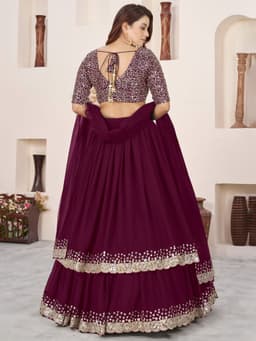 Wine Purple Georgette Sequins Lehenga