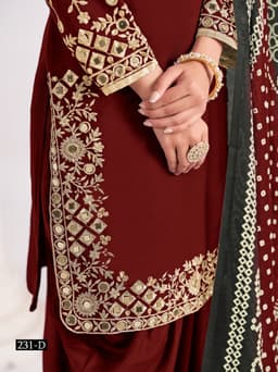 Maroon Roman Silk Patiala Suit