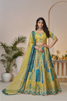 Yellow Peacock Bridal Haldi Wear Lehenga