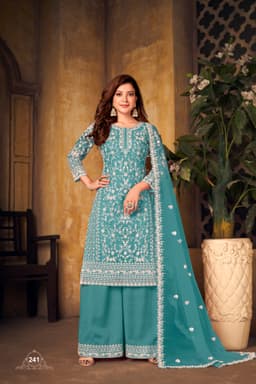 Turquoise Blue Designer Palazzo Suit