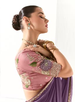 Lavender Organza Tissue Party Wear Designer Saree