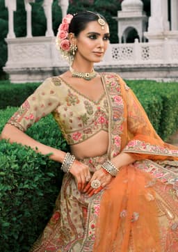 Orange Designer Silk Bridal Lehenga Choli