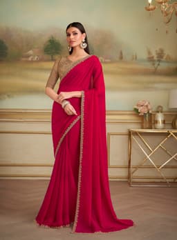 Red Wedding Wear Shining Georgette Saree