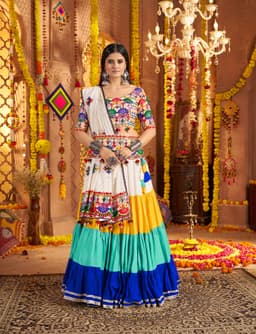 White Viscose Cotton Navratri Lehenga Choli for Garba