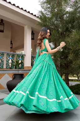 Mint Green Bandhej Lehenga for Garba & Navratri Celebrations