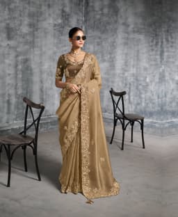 Golden Beige Designer Tissue Saree