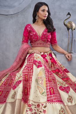 Pink Ivory Banarasi Silk Designer Bridal Lehenga