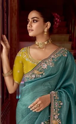 Teal Wedding Work Saree