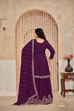 Royal Purple Chinon Palazzo Suit Set with Dupatta