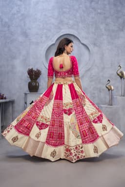 Pink Ivory Banarasi Silk Designer Bridal Lehenga