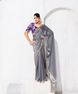 Silver Grey Designer Organza Saree for Wedding & Party Wear