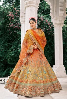Orange Silk Bridal Embroidered Lehenga Choli