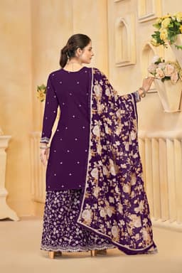 Purple Roman Silk Palazzo Suit