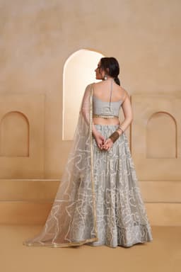 Grey Designer Net Party Wear Lehenga Choli