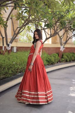 Orange Rayon Lehenga Set for Navratri, Garba & Dandiya