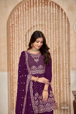 Royal Purple Chinon Palazzo Suit Set with Dupatta