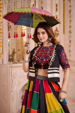 Multicolor Patch Panel Jacket Style Navratri Lehenga Choli