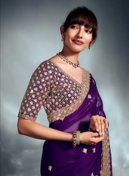 Premium Purple Tissue Organza Saree for Bridal Functions