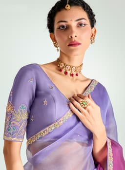 Lavender Organza Saree for Reception Wear