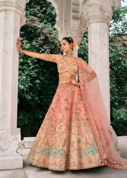 Peach Bridal Lehenga Back View For Wedding