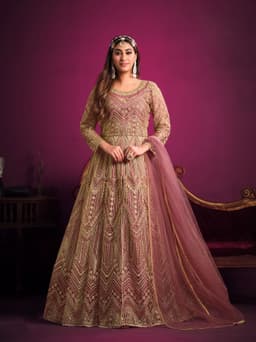Elegant blush pink anarkali suit party wear with detailed embroidery