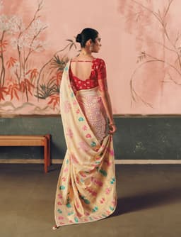 Cream Bandhej Festive Wear Georgette Saree