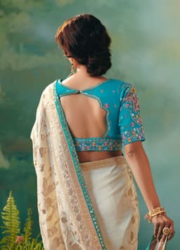Cream Gold Wedding Wear Silk Saree