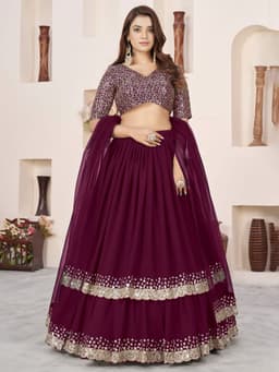 Wine Purple Georgette Sequins Lehenga