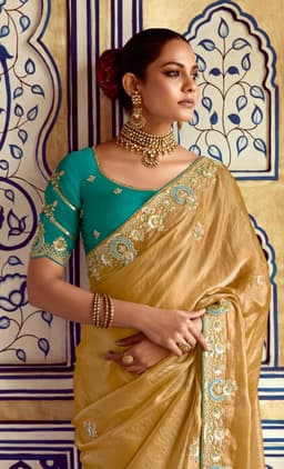 Gold Festive Work Saree