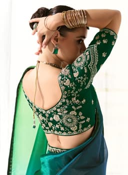 Emerald Green Organza Tissue Party Wear Saree