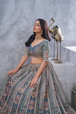 Grey Banarasi Silk Bridal Wedding Lehenga