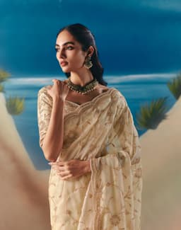 Ivory Party Wear Satin Organza Saree