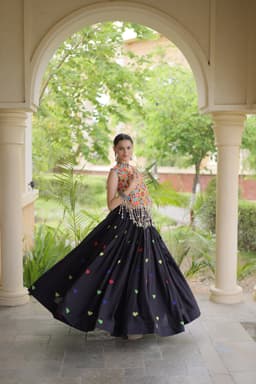 Black Kora Cotton Heart Lehenga for Garba & Navratri