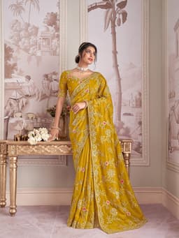 Mustard Tissue Zari Bridal Saree
