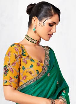 Emerald Green Designer Organza Saree for Wedding Wear