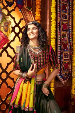 Black Multicolor Gaji Silk Navratri Lehenga Choli for Garba