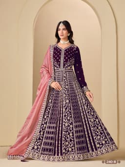 Purple Velvet Embroidered Anarkali