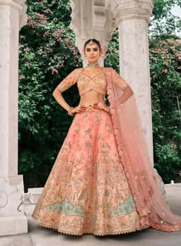 Peach Indian Bride Lehenga For Wedding