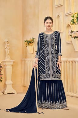 Navy Blue Faux Georgette Sharara Suit