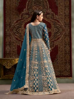 Teal Blue Embroidered Anarkali Gown