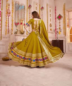 Olive Green Viscose Cotton Navratri Lehenga Choli