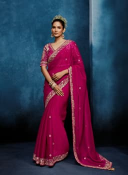 Luxury Rani Pink Fancy Saree with Readymade Blouse