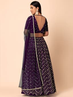 Royal Purple Georgette Zari Sequins Wedding Lehenga