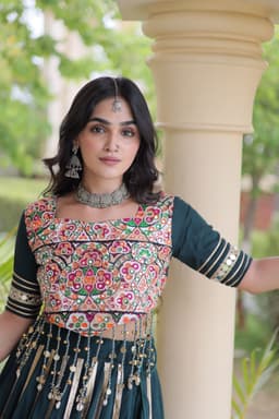 Green Festive Lehenga with 5M Double Ghera Skirt