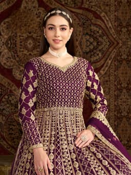 Purple Net Embroidered Anarkali Gown