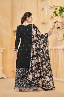 Black Roman Silk Palazzo Suit