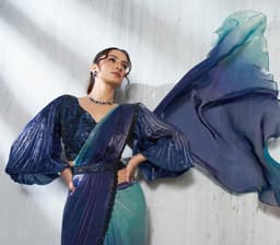 Blue Dual Tone Ready to Wear Satin Saree