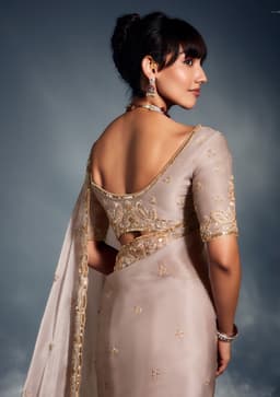 Ivory Tissue Organza Saree for Bridal Wear
