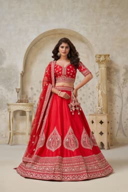 Luxury Royal Red Silk Bridal Lehenga with Zari Work